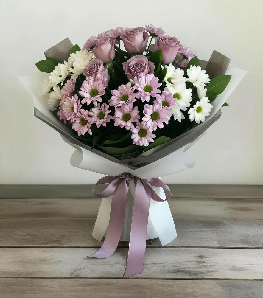 Букет цветов из: Хризантемы и Розы в Жабкино
