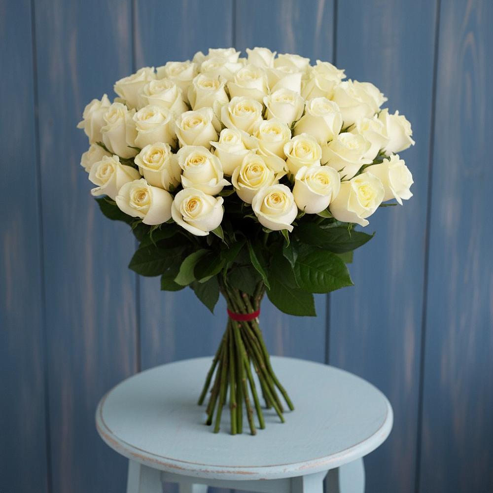 Букет 51 Белая роза Эдлесс Лав в Жабкино