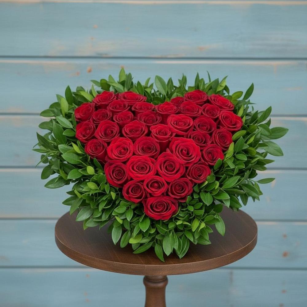 Цветочная композиция из Розы в виде сердца в Жабкино