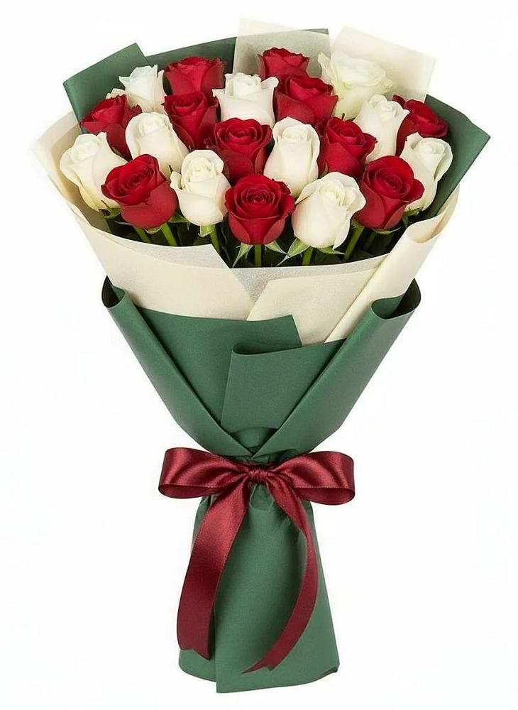 Букет Микс из красных и белых роз в Жабкино