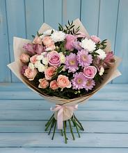 Букет цветов из:  Хризантемы, Розы и Альстромерии в Жабкино