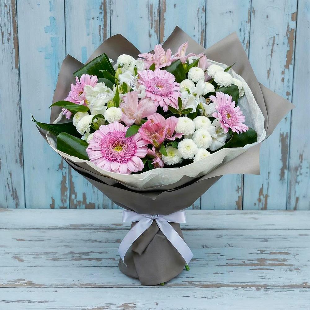 Букет цветов из: Герберы, Альстромерии и Хризантемы в Жабкино