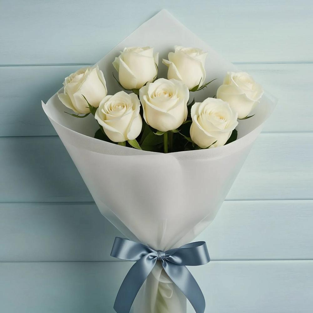 Букет 7 Белых роз Эдлесс Лав в Жабкино